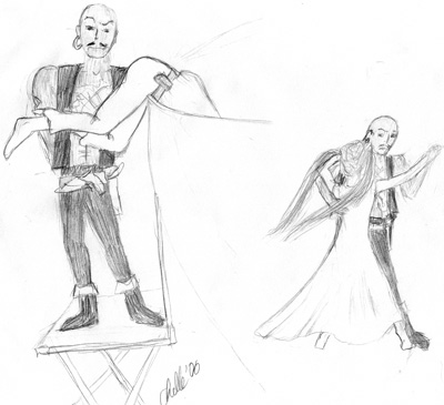 Sketch of Captain Blood and girl